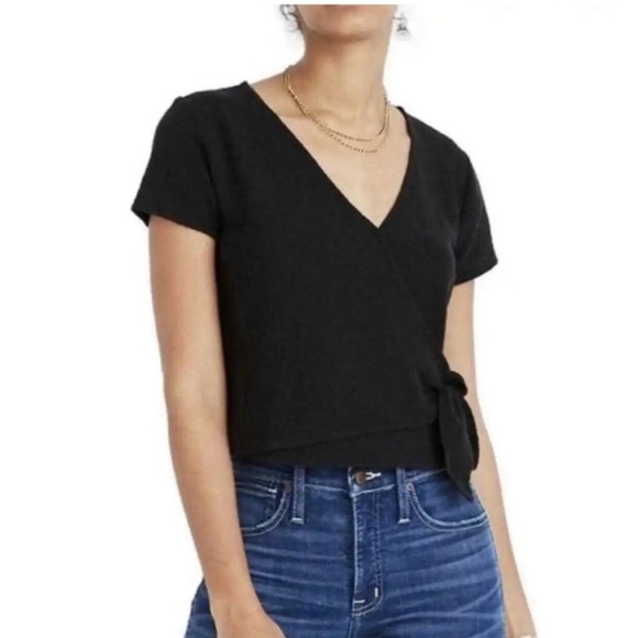 Madewell Black Texture and Thread Wrap Blouse - Picture 2 of 6